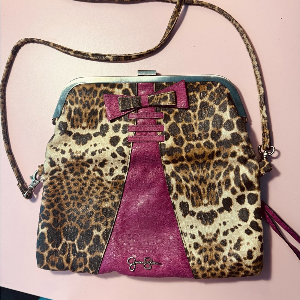 Jessica Simpson Leopard Crossbody with Magenta Accent